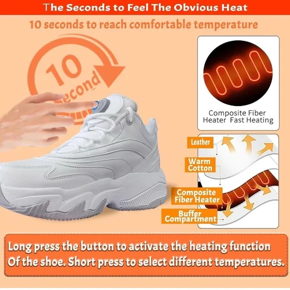 Heated Sneakers for Women - Rechargeable Electric Heated Shoes w/ 3 settings - Picture 5 of 6